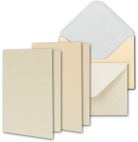 NEUSER PAPIER Perlmutt-Karten inklusive Briefumschläge - 75er-Set - Blanko Pastellfarben Einladungskarten aus 2 verschiedenen Cremetönen