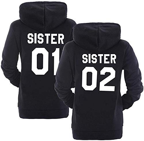 Couple Camp Best Friends Donna Felpa con Cappuccio Hoodie Sister - 1x Maglione Sister01 Nero S