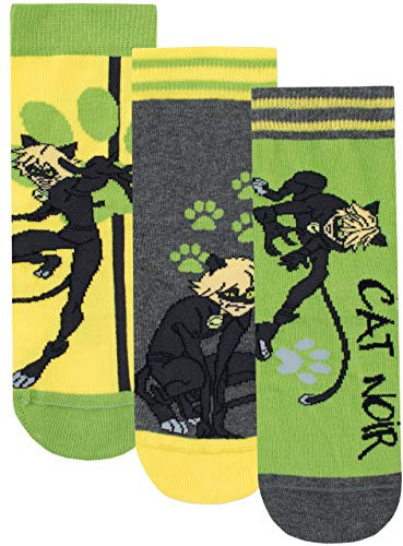 Miraculous - Chaussettes Pack de 3 - Cat Noir - Garçon - Multicolore - EU 37-40 (Taille fabricant UK 4-6)