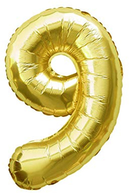 Oblique-Unique® Folien Luftballon mit Zahl Nummer in Gold für Geburtstag Jubiläum Party Deko Folienballon - Zahl wählbar (Nr 9)