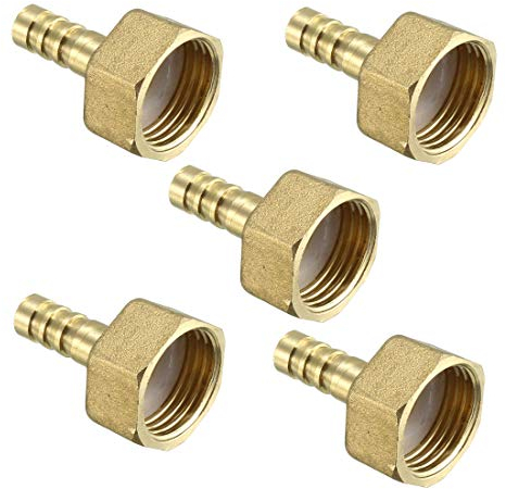 sourcing map 5pcs Raccord cannelé tuyau en laiton 8 mm barbelé x 1/2 PT tuyau femelle Adaptateur de connecteur