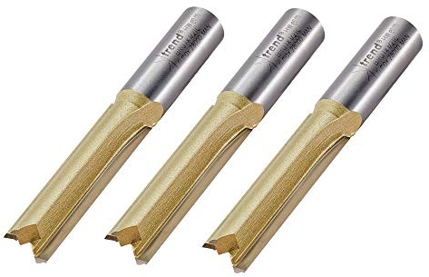 Trend Straight Two Flute Worktop Router Cutter, 1/2 Inch Shank, 12.7mm Cut Diameter & 50mm Cut Length, Tungsten Carbide Tipped, 3 Pack, BR01/3