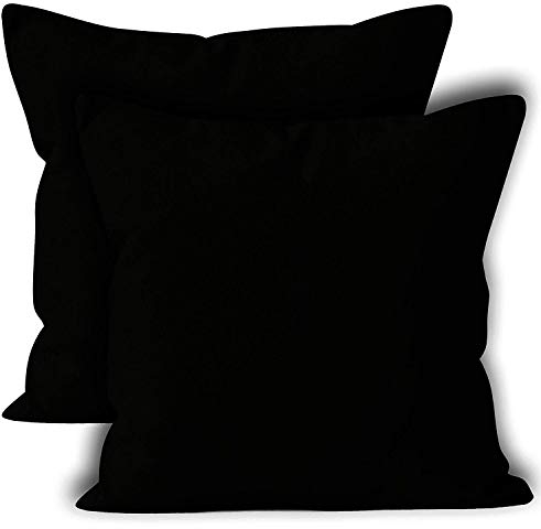 Encasa Conjuntos de Almohadas de algodón de algodón de 2 I 16x16 in (40x40 cm) - Negro Azabache I No Insertar I Plain Square Cubas de Almohadas I Lavable | Solamente para Uso en Interiores