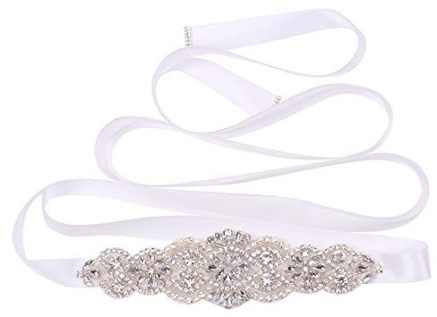 Tendaisy Damen Brautgürtel Strass Hochzeit Schärpe Gürtel mit Kristall Perlen Perlen für Kleider und Kleider - Weiß -