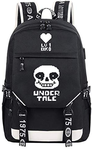 WANHONGYUE Undertale Spiel Cosplay Leuchtend Rucksack Schultasche Laptop Backpack mit USB-Ladeanschluss Schwarz / 9