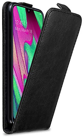 Cadorabo Hülle kompatibel mit Samsung Galaxy A40 Flip Design aus Premium Kunst Leder Flip Klappbare Stoßfeste Magnetische Cover Hülle für Galaxy A40 Tasche in Schwarz