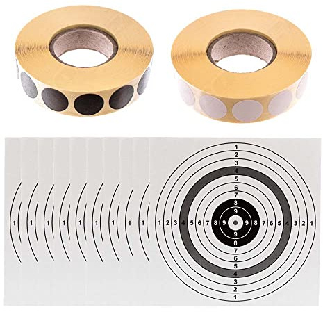 shoot-club Schusspflaster Set - 1x Rolle weiß & 1x Rolle schwarz 19 mm selbstklebend - je 2000 Stück pro Rolle - inklusive 10 ShoXx. Zielscheiben 14 x 14 cm