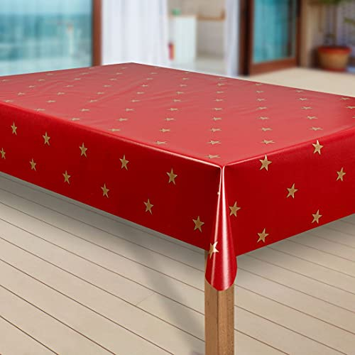 laro Wachstuch-Tischdecke Sterne Weihnachten Weihnachts-Motive PVC Wachstischdecke Eckig Meterware Wasserabweisend Abwischbar GAL, Muster:Sterne rot-Gold, Größe:100x140 cm