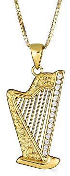 Sterling Silber Gelbes Gold überzogen Zirkonia Harfe Anhänger Halskette (Verfügbare Kettenlänge 40cm - 45cm - 50cm - 55cm)