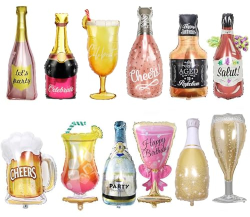 LZYMSZ 12PCS Aluminum Foil Helium Mylar Champagne Bottle Alcohol Balloons