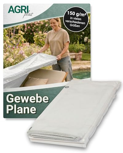 AGRI plus Gewebeplane 150 g/m² I 8 x 10 m I Verschiedene Größen I wasserdichte Abdeckplane mit Ösen I Beidseitig beschichtet & reißfest I Allzweckplane für Garten, BAU & Outdoor