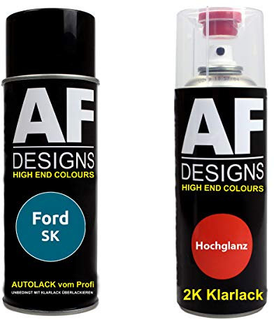 Autolack Spraydose Set für Ford SK Teal Mist Metallic 2K Klarlack Basislack Sprühdose Spraydosen 2x400ml