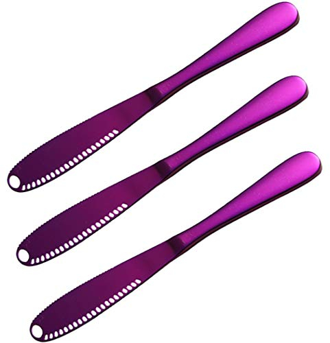 Hoshen Lot de 3 couteaux à beurre, râpe à beurre, couteau à pain, couteau à confiture, spatule à fromage, ustensiles de cuisine - Violet