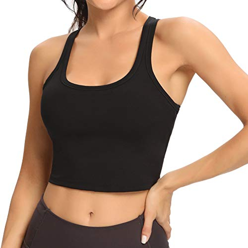 Lemedy Damen Racerback Sport BH Abnehmbares Gepolstertes Workout Yoga Crop Tank Top - Schwarz - small