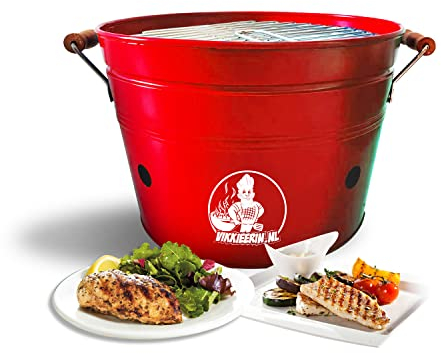 Vikkieerin Barbecue au charbon de bois rouge - Portable - Diamètre : 38 cm - Pour jardin, camping, balcon, terrasse - Brasero de camping