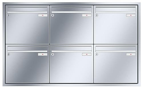 RENZ/Eckrahmen / 6er Unterputz-Briefkastenanlage Einbau-Briefkasten / V4A-Edelstahl/Volumen 12 L/Dein-Briefkasten.de