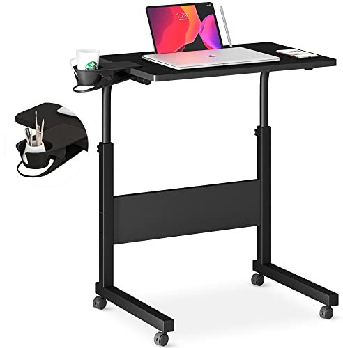 Klvied Stehpult Einstellbar Höhenverstellbar, Stehpult mit Getränkehalter, Tragbarer Laptop-Schreibtisch, Mobiler Stehpult, Kleiner Computertisch, Schwarzer Rolltisch, Arbeitstisch für Home Office