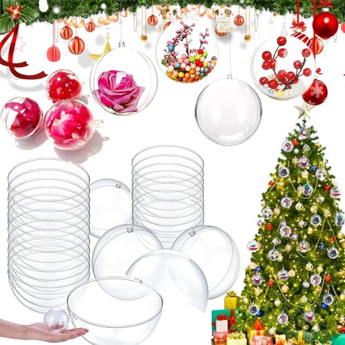 20 Stücke Kunststoffkugeln mit Aufhängeöse, Klar Acrylkugeln, 4cm Plastikkugeln Teilbar, für Weihnachtsbaum Ornamente Urlaub Hochzeit Party Wohnkultur