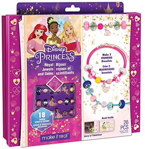 Princess Schmuckbastelset: Schöne Armbänder basteln mit bunten Perlen und edlen Prinzessin-Anhängern im Design von Arielle, Aurora & Tiana, Perlen und Anhänger | Geschenk für Mädchen ab 8 Jahren