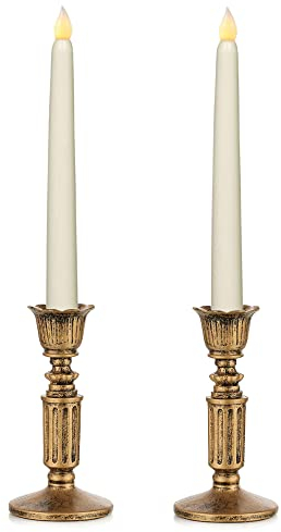 Romadedi Kerzenständer Gold Stabkerzen Vintage - für Spitzkerzen Stabkerzen, 2er Set Kerzenhalter Harz Retro Kerzen Ständer für Tischdeko Deko Wohnzimmer Geschenke Hochzeit Weihnachten Party, 14cm
