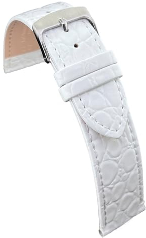 diloy Uhrenarmband aus Leder für klassische Uhren – Rindsleder mit rundem Krokodil-Prägemuster – Flach, klassischer Stil, Edelstahlschließe – Größen 12mm 14mm 16mm 18mm 20mm 22mm P209 Weiß 18mm