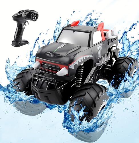 Goolsky Ferngesteuertes Auto Amphibienfahrzeug, Stunt Auto 1/16 2,4GHz 4WD 2 in 1 RC Auto 360° Drehbar Wasserdicht Offroad Ferngesteuertes Auto Geschenke für Kinder Rot