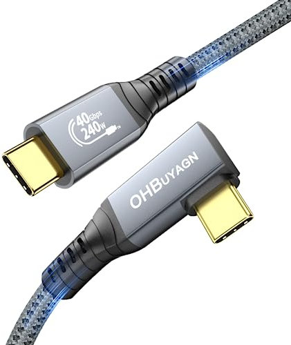 USB4 Cable USB IF Certification Right Angle Thunderbolt 4 Cable, 240W PD Charging 8K@60Hz Video Output, 40Gbps Data Transfer, Compatible with Thunderbolt 3 MacBook Mac iMac, Samsung, eGPU 1.2M