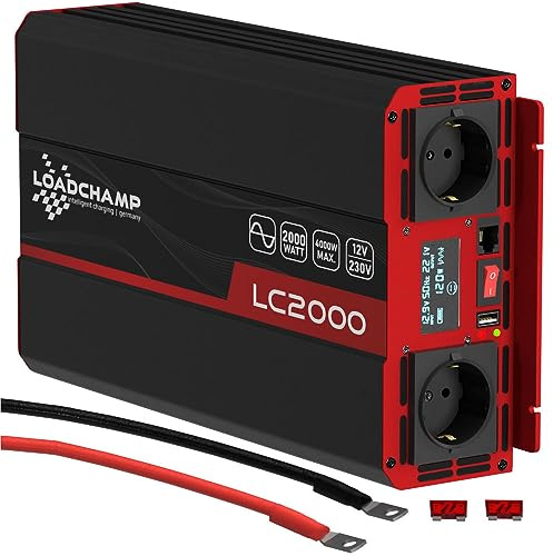 LOADCHAMP Wechselrichter 12V 2000W Reiner Sinus Spannungswandler Inverter