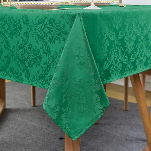 SASTYBALE Rechteckige Jacquard-Tischdecke, Damast-Tischdecke, wasserfest, knitterfrei, weiches Polyester, längliche Tischdecke für Küche, Abendessen, Partys, Dunkelgrün, 152,4 x 260 cm