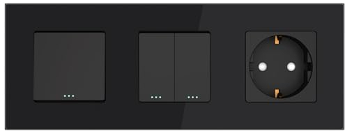 PULSAR Taster/Serienschalter/Steckdose Schwarz Glas 3 Fach Tastschalter Lichtschalter Steckdose Unterputz