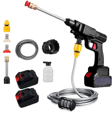 MELLYD Pistolet Nettoyeur Haute Pression, Puissance 600w, Deux Batteries 24v1500mah Pompe à Eau sur Batterie, Buse Multifonction Pistolet De Voiture, Kit De Nettoyage éLectrique Portable