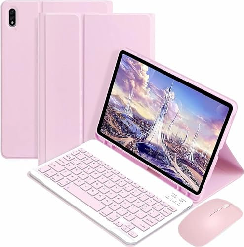 CLALOC Custodia con Tastiera per Samsung Galaxy Tab A7 2020 da 10.4 Pollici E Supporto per S Pen Incorporato Smart Cover Sottile con Tastiera Bluetooth Rimovibile per Galaxy Tab A7 2020,Rosa