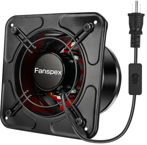 8 Exhaust Fan, Wall Mount Household Ventilation Fans for Kitchen Bathroom Attic Garage, 45W Low Consumption, High Velocity 1020 m³/h Air-volume, with 5 ft Long Cord, On/Off Switch