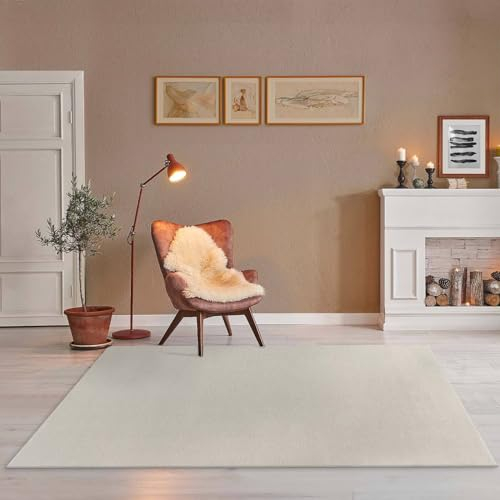 Taracarpet Teppich Kurzflor weicher flachflor Uni Bodenbelag ZOE fürs Wohnzimmer, Kinderzimmer, Schlafzimmer und die Küche geeignet Weiß Creme 080x150 cm
