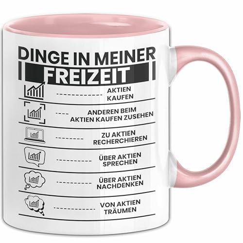 Aktien Tasse Geschenk Investor ETF Geschenkidee Hobbyinvestor Kleinanleger Kaffee-Becher (Rosa)