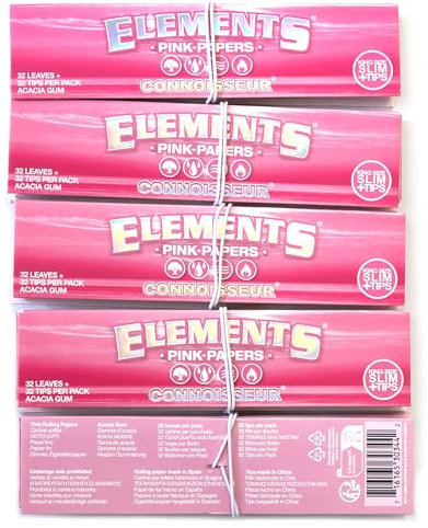 Elements Pink Connoisseur Lot de 5 carnets de papier fin King Size avec embouts