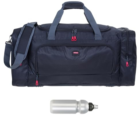 Sporttasche Damen Herren Trainer XL 69 cm 55 L Nassfach Reisetasche Schuhfach Sport Fitness Sauna Gym Bag Tasche sehr groß 1244 + Trinkflasche (Black (schwarz))