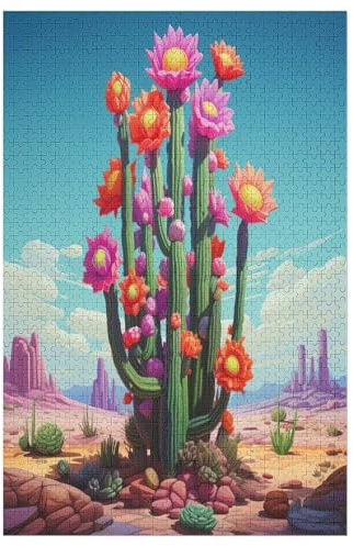 Kaktus Holzpuzzle 1000 Teile, Knobelspiele Für Erwachsene, Teenager, Puzzles Unmögliche - Kinder Puzzle Zimmer Deko (78×53cm)