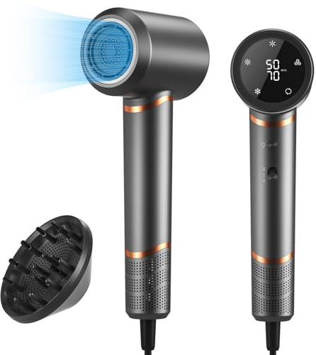 Föhn Ionen Haartrockner 1600W AC-Motor Schnell trocknender Professioneller Fön 110.000 U/min Hochgeschwindigkeit mit 2 Geschwindigkeits- und 3 Hitzeeinstellungen, Kaltlufttaste mit 1 Diffusor - Grau