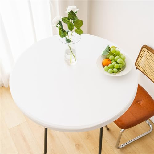 FANSU Abwaschbar Tischdecke Rund Elastisch Wasserabweisend Lotuseffekt Tischtuch,für Esszimmer, Party, Hochzeiten oder Haushalt (Weiß,120cm)