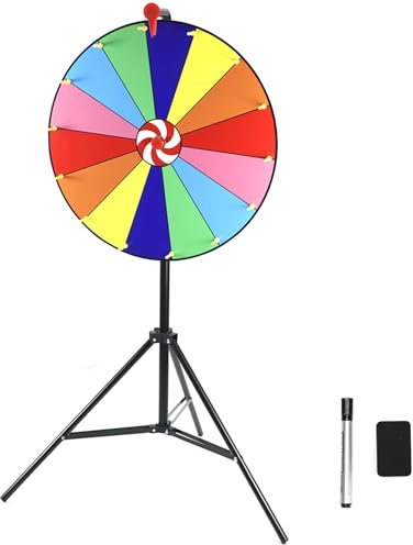 QWORK® Juego de Ruleta de la Fortuna 50 cm, Borrado en Seco, 14 Ranuras, Trípode Ajustable 90-150 cm, Ideal para Fiestas y Eventos
