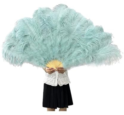 JDQTPOET 13Bones Rose Pink Ostrich Feather Fan 100/130CM Large Ostrich Feather Fan for Dance Show Party Feather Folding Hand Fan(LIGHT BLUE,1 pair(two) 130cm)