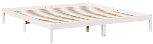 vidaXL Massivholzbett, Holzbett Extra Lang ohne Matratze, Bettgestell mit Lattenrost, Bett Doppelbett für Schlafzimmer, Weiß 200x220cm Kiefernholz