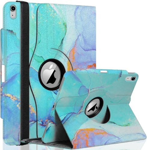 GALTD for iPad A16 Case, 11th Generation 11inch/iPad 10th Generation Case 10.9 (2025-2022) Auto Wake/Sleep Cover with Pencil Holder & Elastic Band, Multi-Angle Stand, 360 Rotating Smart, Green Marble