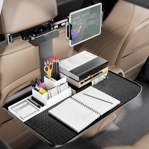 Table Voiture, Grand Plateau de Siège de Voiture, Pliable, pour Enfants, pour les Voyages en Voiture, pour Manger, pour Siège Arrière, avec Coussin Antidérapant/Support pour Téléphone/Tablette