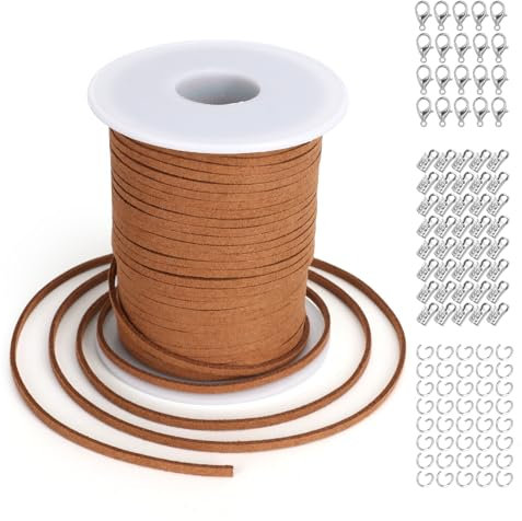 NVGVUP Brown Faux Suede Cord, 45m x 2.5mm Faux Leather String, Thin Leather Lace for Jewelry Bracelet Necklace Making, DIY Crafts Beading Thread with Metal Fittings
