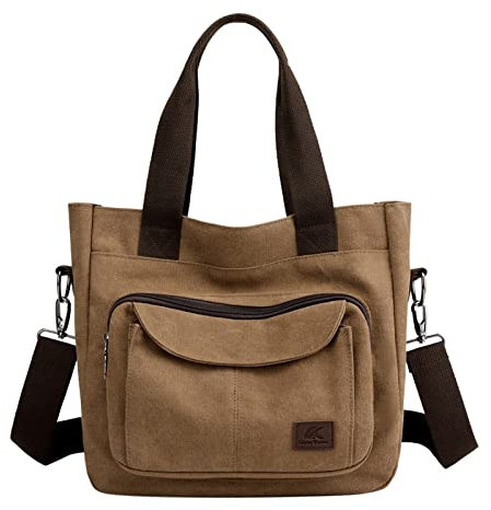 Schultertasche Schwarze Handtasche FüR Damen Damentasche mit großer Kapazität, Canvas-Handtasche, einfache Umhängetasche Laptop-RucksäCke Wasserfestes Rucksack (Coffee, One Size)