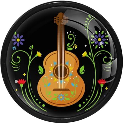 LVTISEE Küchenschrankknäufe, Blumen, Gitarre, runde Schubladengriffe mit Schrauben, Schubladengriffe, Türbeschläge für Kommoden, Schränke, 4 Stück