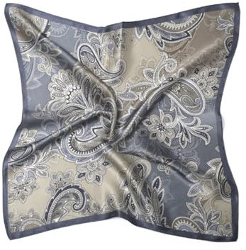 MayTree Seidentuch aus 100% Maulbeer-Seide - Quadratisch Paisley helblau taupe 53x53 - Luxuriöses Damen Halstuch - Eleganter Bandana-Schal für Damen - Luxus und Komfort für Erwachsene