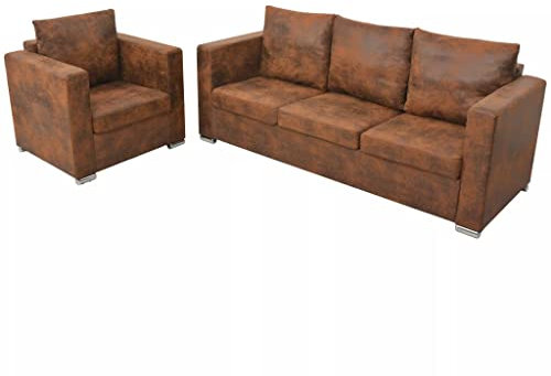 Juroupi Sofagarnitur 2-TLG. Künstliches Wildleder Kunstleder Schlafsofa Klein Mini Sofa Recamiere Mit Schlaffunktion